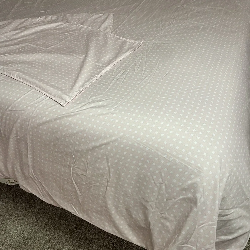 City Scene Penelope Duvet Set 2 Pillow Shams Full Double Size Pink White Squares